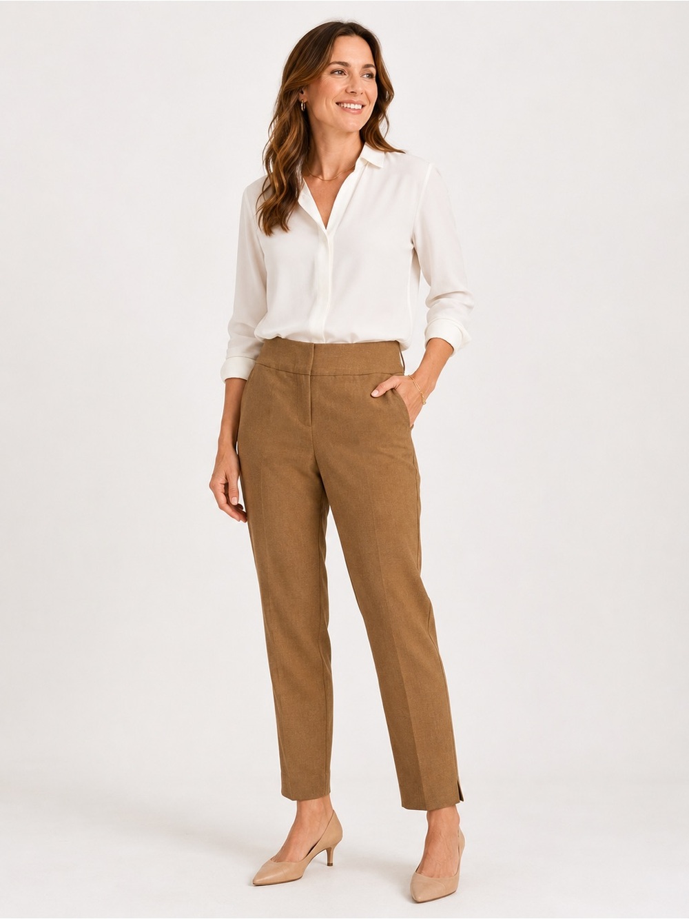 Talbots Curvy Brown Ankle Dress Pants Career Office Stretch Size 2